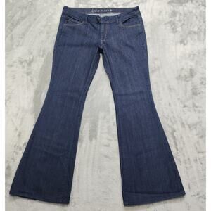 Old Navy Jeans Womens 12 Blue Dark Wash Mid Rise Flare Leg Stretch Flap Pockets
